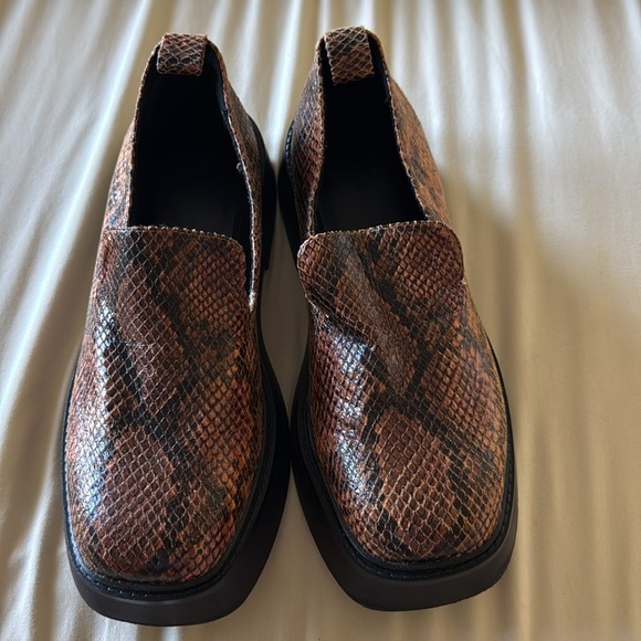 ASOS Woman’s Slip On Brown Snakeskin Platform Loafers - Picture 9 of 10